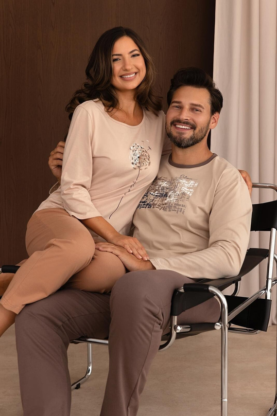 Pijama para hombre Regina 6009 100% algodón Manga larga Pantalones largos Confort azul