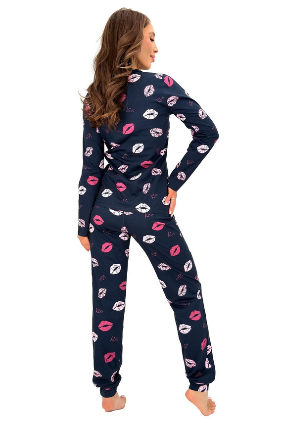 Donna Kiss Long pijama de mujer azul marino 100% algodón pantalones largos