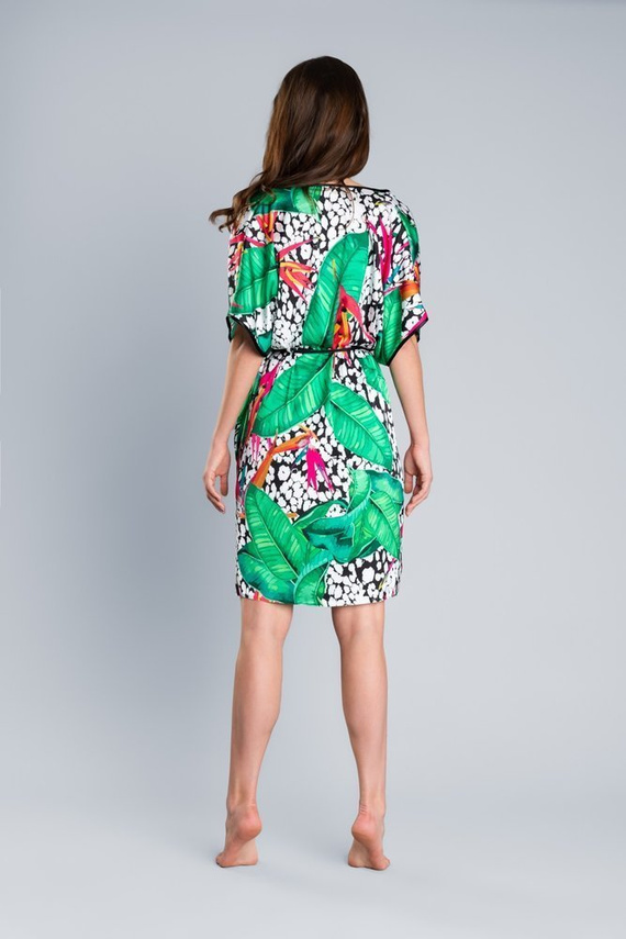 DORITA Albornoz de satén para mujer Moda italiana- estampado/verde