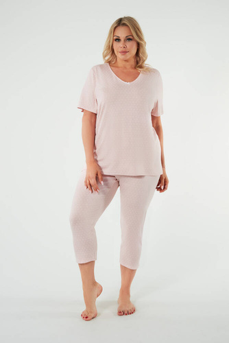 Puntini Pijama de manga corta para mujer, pantalón 3/4 Moda Italiana - rosa empolvado