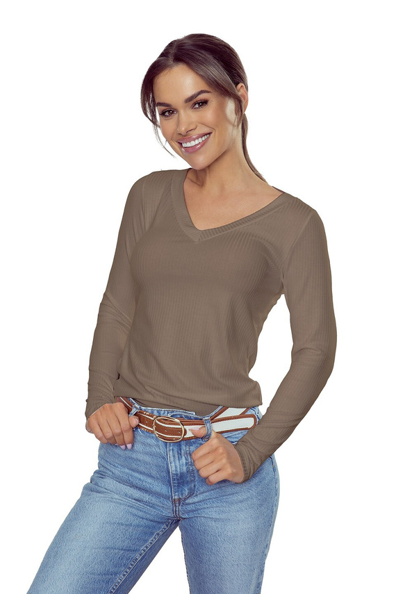 Blusa mujer Active Eleonor Eldar viscosa canalé escote V cómoda coffee