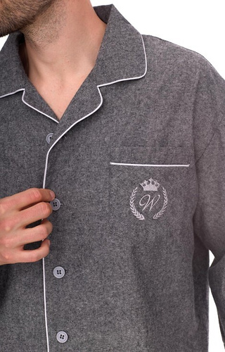 2533 Zeus L&L pijama de hombre - algodón, melange, con cuello y botones