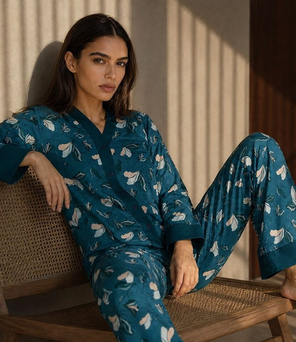 Pijama de mujer Cornette 514/509 Virginia azul 100% algodón con botones