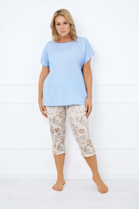 Pijama Solita Mujer Manga Corta, Pantalón 3/4 Moda Italiana - azul