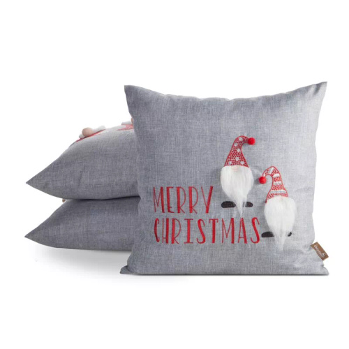 Chp 163 Eurofirany Funda de almohada de Navidad - gris rojo con aplicación de gnomo, decorativo