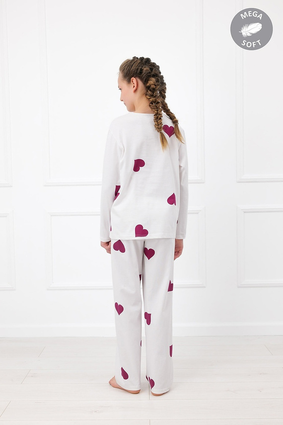 Italian Fashion Kioga Pijama infantil Mega Soft larga ecru con corazones