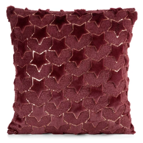 CHP313 Funda de cojín navideña Eurofirany 45x45 con lentejuelas 3D estrellas burdeos