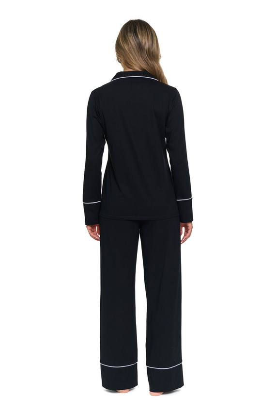 Pijama de mujer Doctor Nap 7527 Noir 100% algodón, larga con apertura frontal