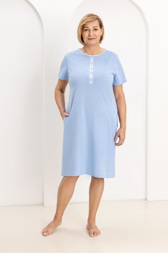 Camisa de señora 177 Regina azul - Camisón de algodón 100% Algodón, Desabrochado, Comodidad y Libertad