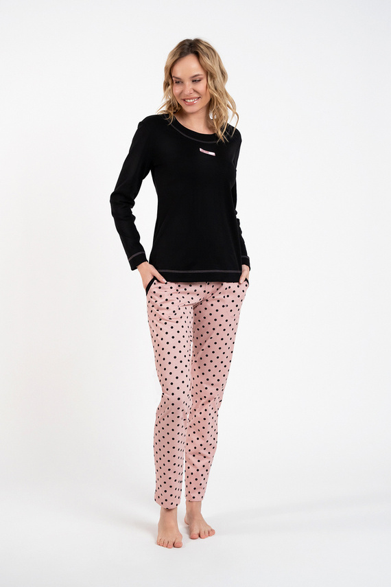 Bonilla Pijama Mujer manga larga, pantalón largo Moda Italiana negro/estampado