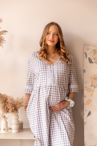 34LI Lidia Camisa de embarazo y lactancia Marija - 100% algodón, cuadros clásicos