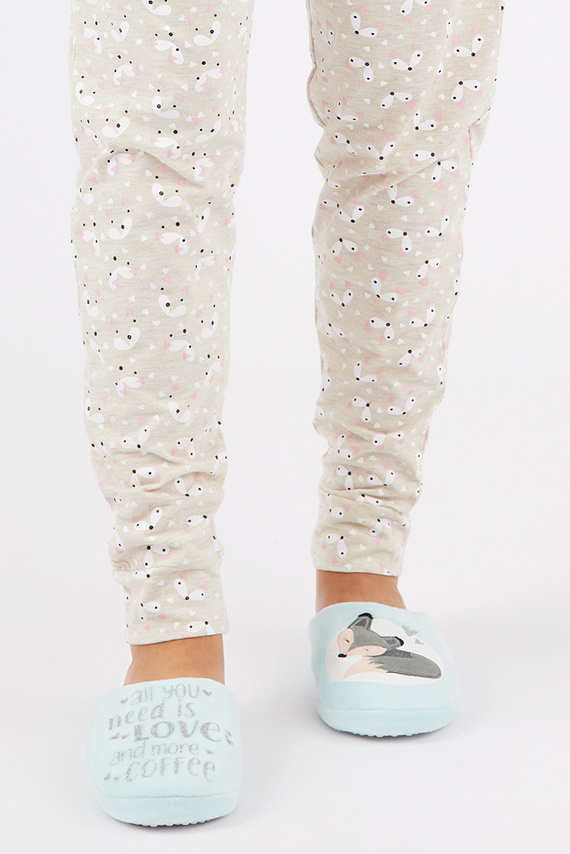 Fixy Sorbetto azul - cálidas zapatillas de mujer con suela antideslizante y estampado