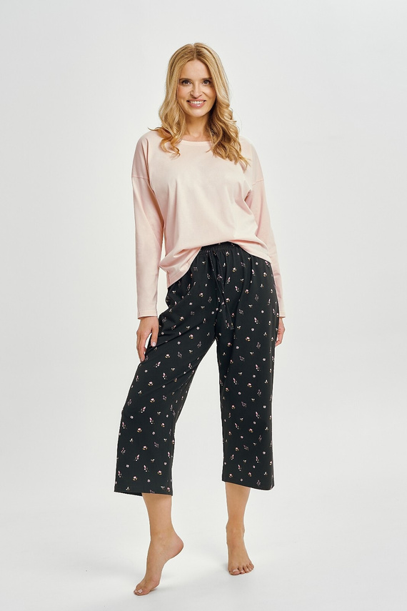 Pijama de mujer Taro Irene 3457 rosa - manga larga, pantalón 3/4, algodón