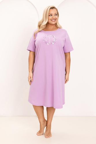 Camisón Regina 176, algodón, manga corta, medio cuello redondo, estampado - morado