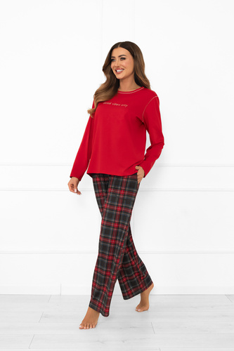 Pijama de mujer Italian Fashion en rojo - algodón, manga larga y pantalón, a cuadros