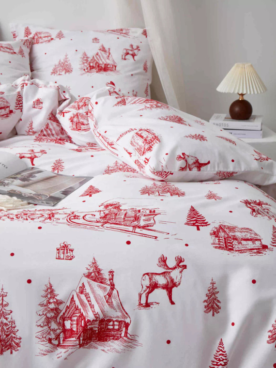 Laponia Navidad ropa de cama de satén de algodón Spod Igły i Nitki blanco rojo - elegante y suave