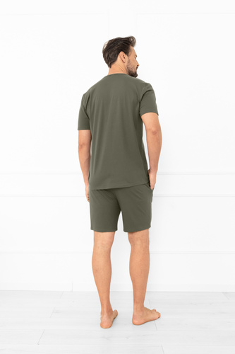 Krystian Italian Fashion pijama de hombre oliva - algodón, camiseta y pantalón corto