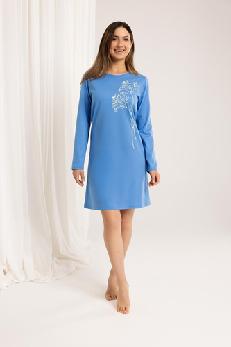 160 Camisón Regina azul - algodón, manga larga, cómodo y clásico