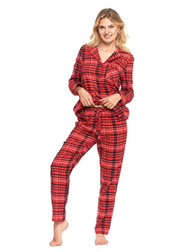 Moraj pijama de mujer PDD6600-002 - franela a cuadros, con botones