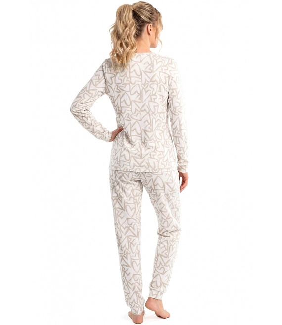 Donna Adore Long Ecru pijama de mujer de algodón con corazones manga larga