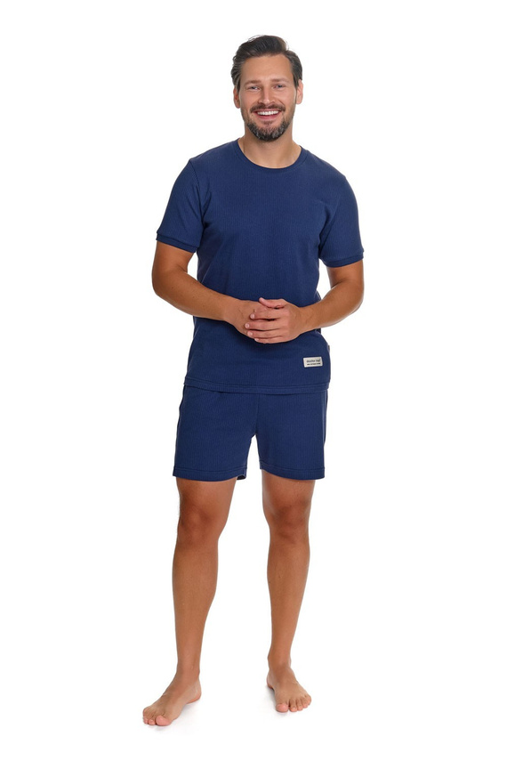 Pijama para hombre Doctor Nap 7413 azul marino de algodón acanalado, camiseta y pantalones cortos