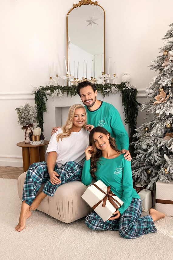 Pijama de hombre Regina 507 verde - largo de algodón, camisa estampada y pantalón a cuadros