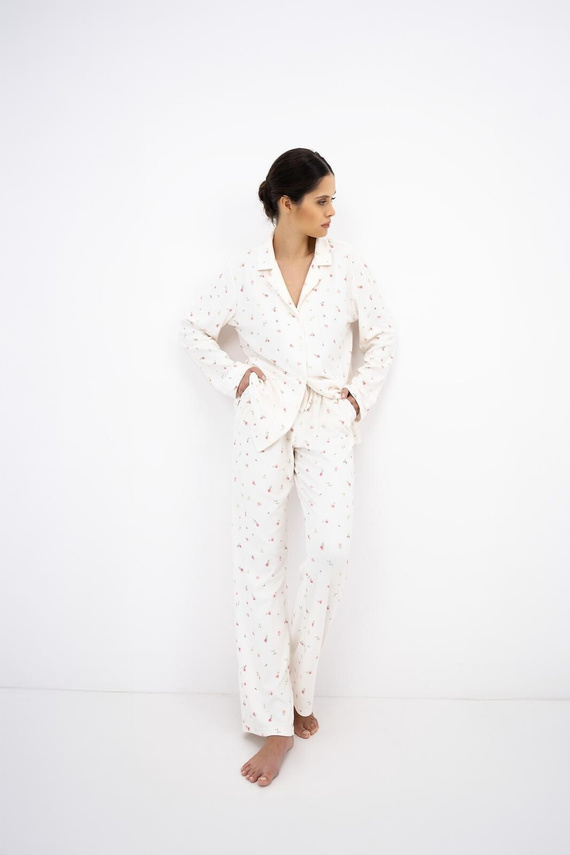 Sensis Valerie Ecru Pijama de Mujer Invierno Jacquard con Botones Flores