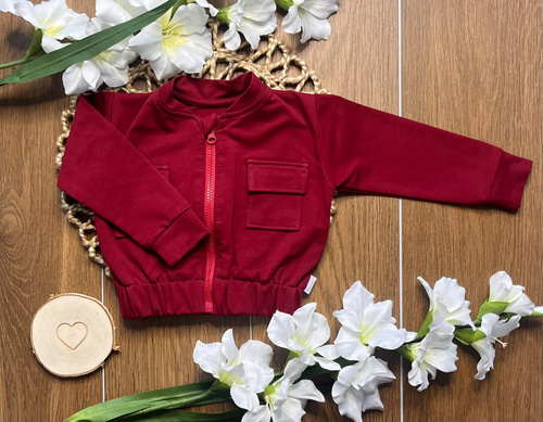 Mamatti BS920 chaqueta bomber para niña con bolsillos, moderna y cómoda, color burdeos