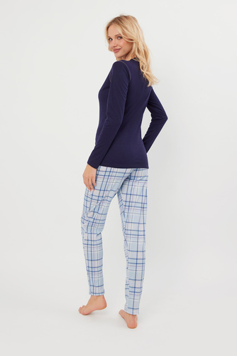 Pijama Adriana Mujer manga larga, pantalón largo Moda Italiana - azul marino/estampado