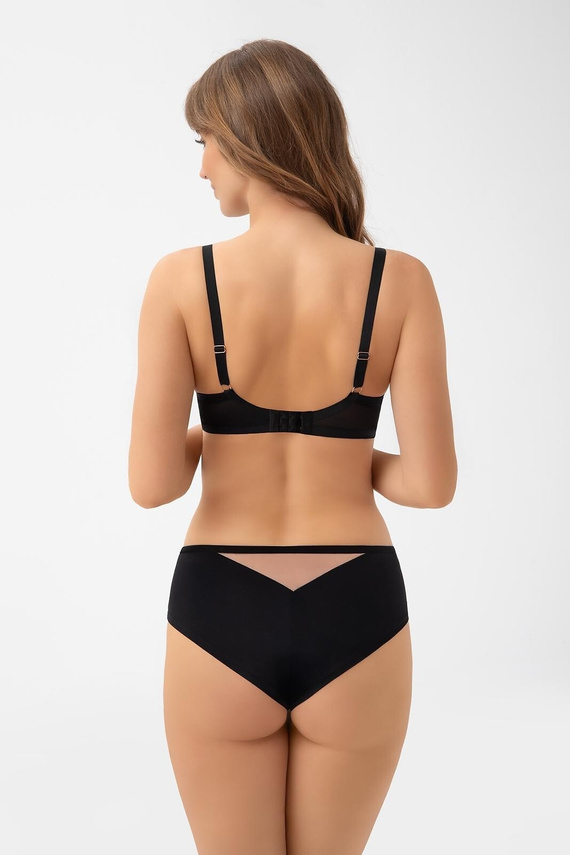 Braguita Brasil B 001 Lexi Gorsenia negra - braguita de mujer con inserción de encaje, talle medio, tul elástico y microfibra, detalles decorativos en oro rosa