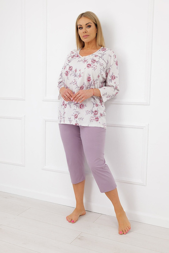 Italian Fashion Mariella Pijama de mujer 100% algodón 3/4 flores