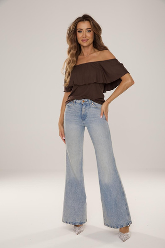 Blusa estilo española De Lafense 060 Paloma ligera de verano con volante - color chocolate