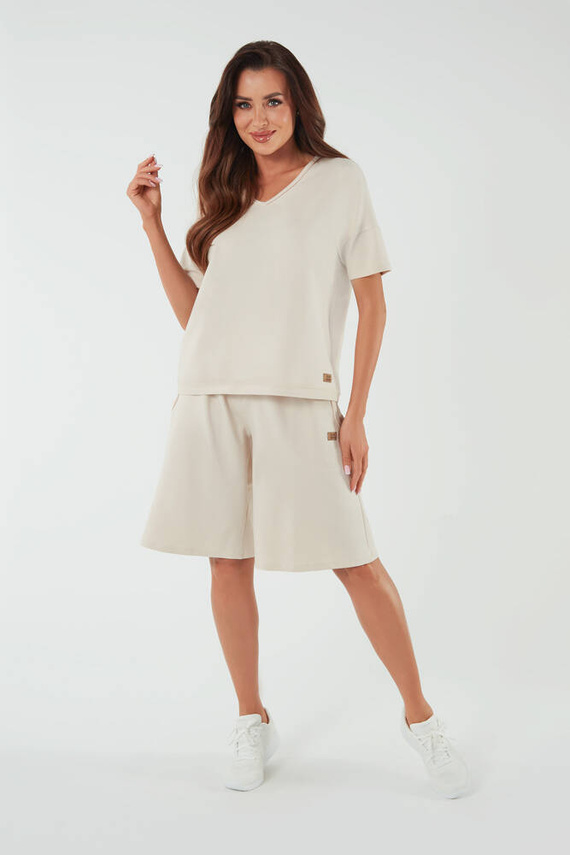 Madri Blusa con mangas cortas Moda Italiana - beige