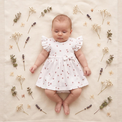 226158 Nicol HANIA Vestido-body de algodón para niña con flores crema