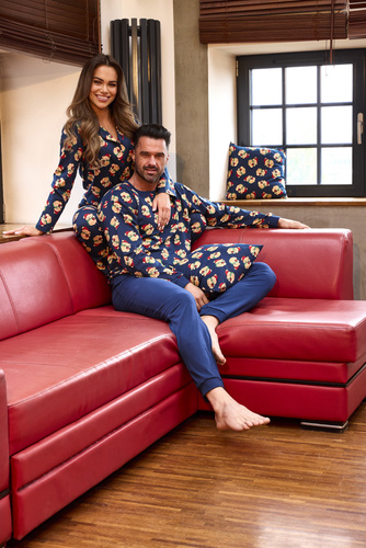 482/459 Pijama de mujer Teddy 5 Cornette - festivo, algodón, azul marino, abotonado