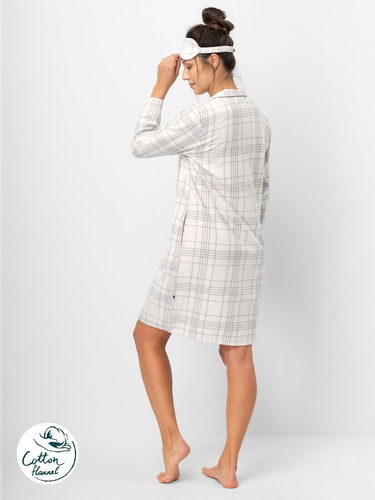 Camisa mujer Key LND 401 rosa claro - franela algodón, manga larga, botones