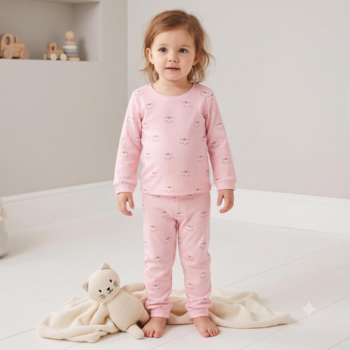 Pijama infantil Nicol Tosia 225036 de algodón, larga, rosa con gatitos