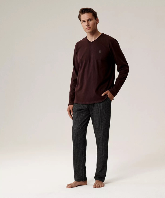 Pijama de hombre NMP-389 Atlantic - algodón vino, manga larga, elegante conjunto para las noches frías