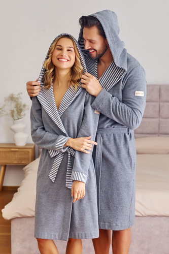 7230 Albornoz de hombre Doctor Nap - algodón, capucha, ribete elegante - gris oscuro