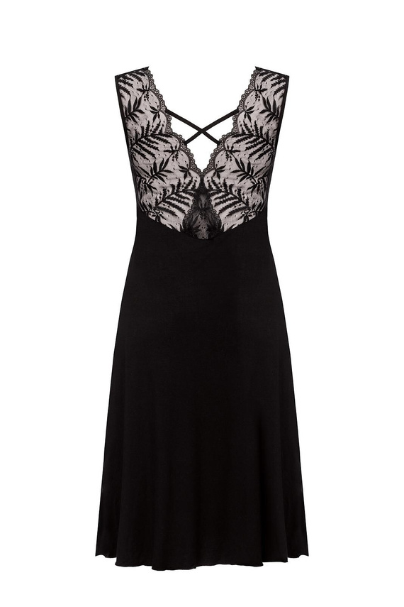 Camisón Petra KM29 Mefemi by Nipplex negro- viscosa, encaje, largo hasta la pantorrilla