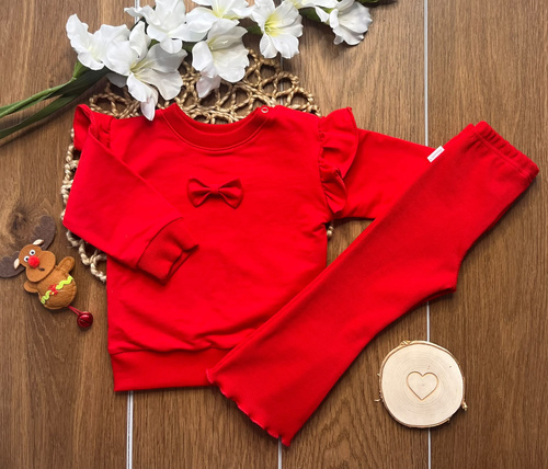 Mamatti DR714 chándal de niña rojo de algodón sudadera con lazo pantalones campana