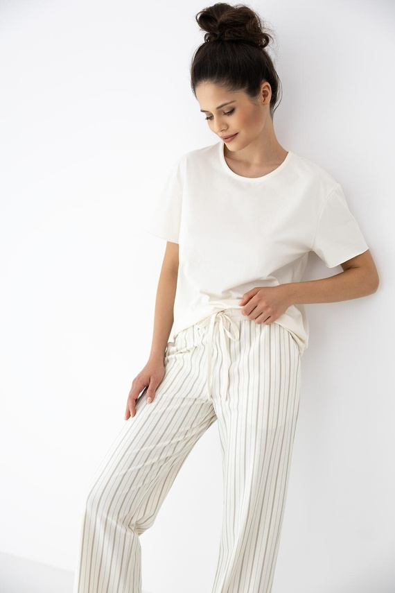 Dámske pyžamo Soleil Sensis ecru-béžové, bavlna, krátky rukáv, dlhé nohavice