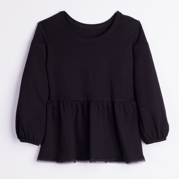 Blusa para niña Nicol 163706 100% algodón negra con basquiña y encaje