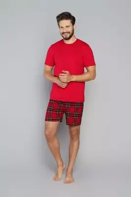 Narvik Pijama de manga corta para hombre, pantalón corto Italian Fashion- rojo/estampado