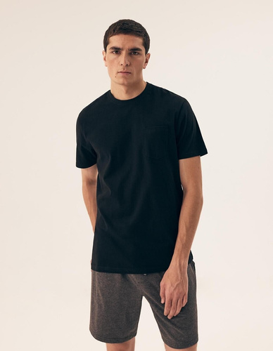 Pijama de hombre 43032 Mick Henderson de algodón negro, manga corta, en caja