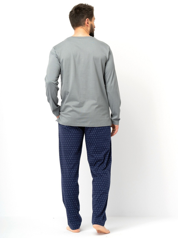 Pijama de hombre Key MNS 612 verde y azul marino - algodón, manga larga, corte clásico