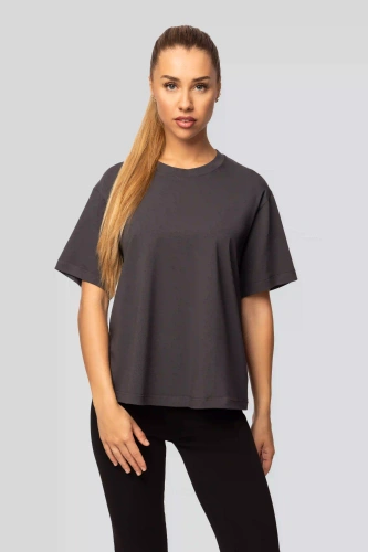 Camiseta Urban de algodón para mujer en color grafito - Manga corta, corte clásico, a la moda con aberturas | Material de alta calidad, elasticidad