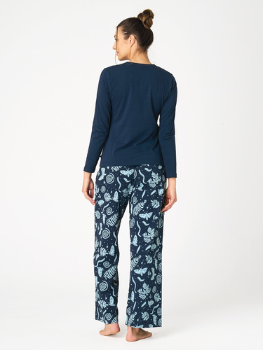 Pijama de mujer Key LNS 534 azul marino de algodón larga con bolsillos