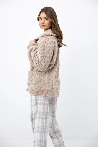 Sensis Ingrid blazer para mujer beige con botones, suave homewear con bolsillos