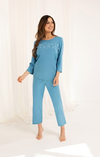 724 Pijama señora algodón Regina azul - Camiseta manga 3/4 + pantalón 7/8